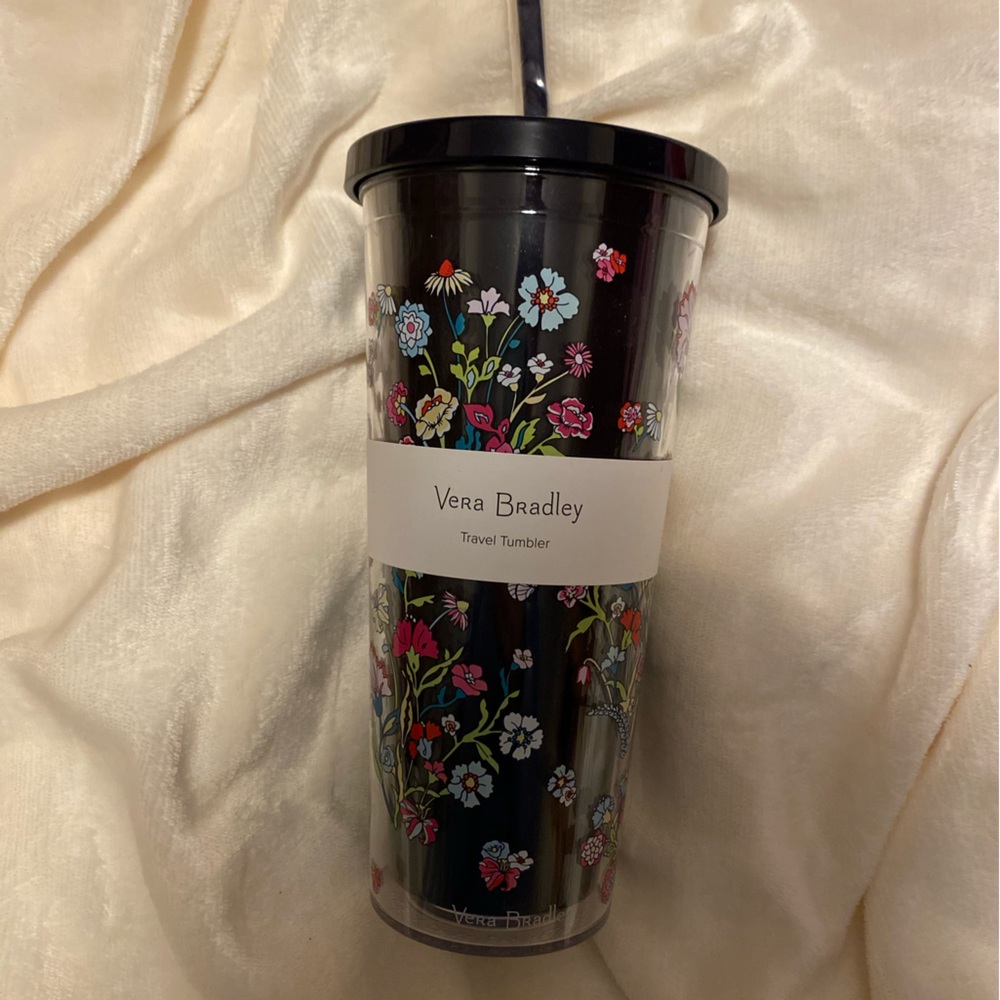 Vera Bradley double wall 24oz tumbler black flowers